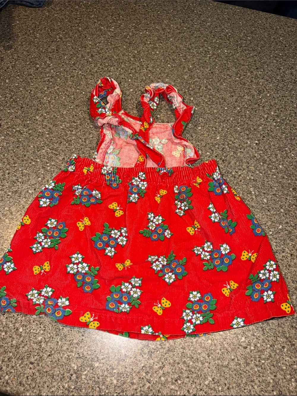Red Floral Vintage Corduroy Toddler Sundress